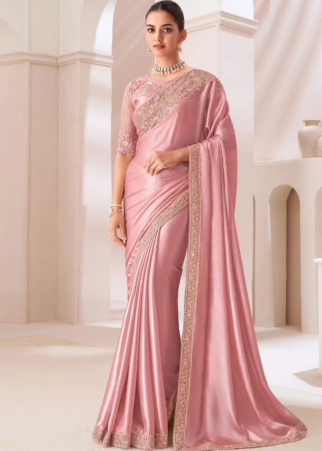 Light Pink Embroidered Saree