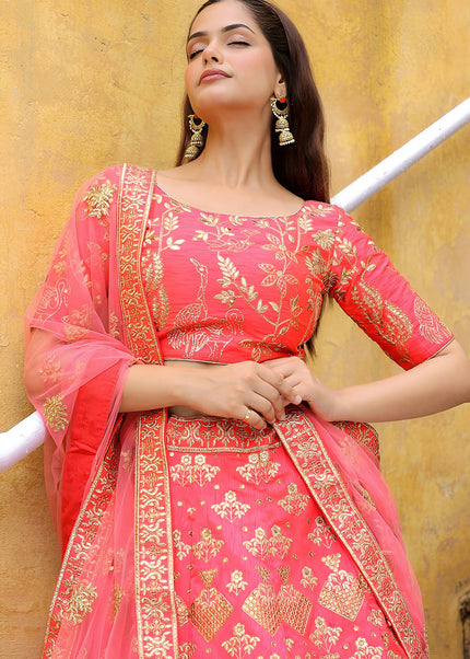 Peach Embroidered Lehenga Choli