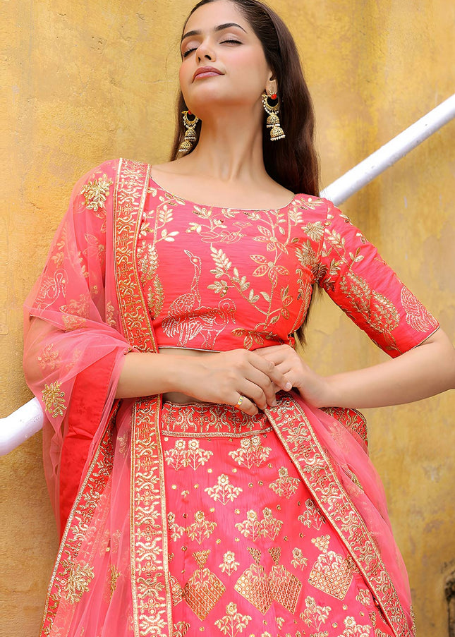 Peach Embroidered Lehenga Choli