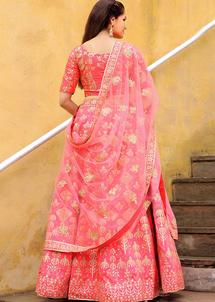 Peach Embroidered Lehenga Choli