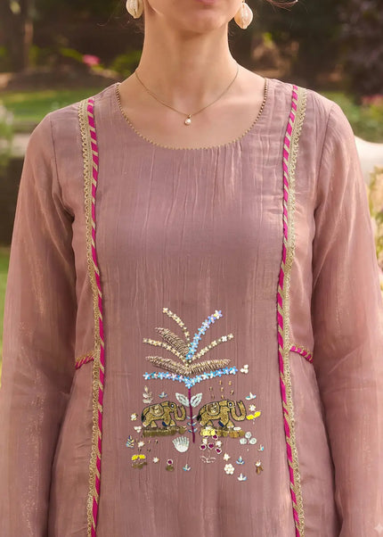 Mauve Embroidered Pant Suit