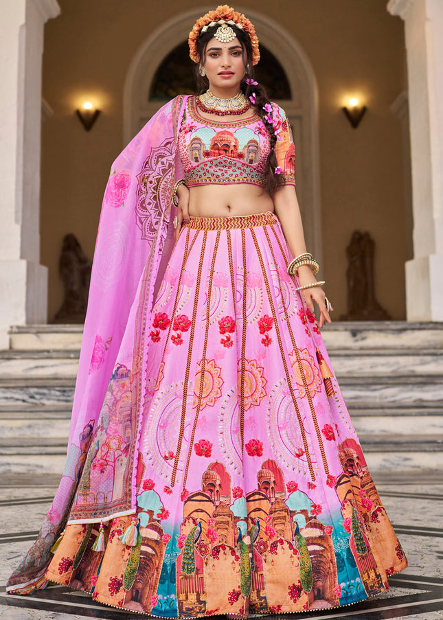 Pink Embroidered Lehenga Choli