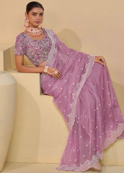 Pink Embroidered Banarasi Tuscany Saree