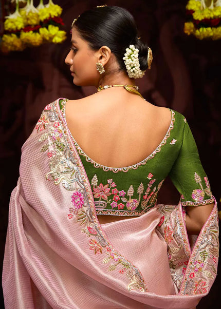Green and Pink Embroidered Wedding Saree