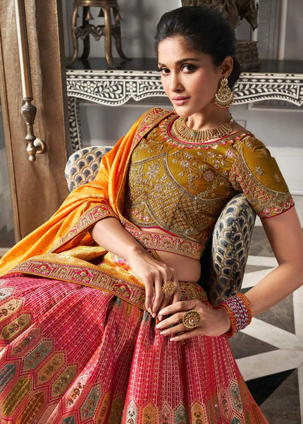 Yellow Multicolor Embroidered Lehenga Choli