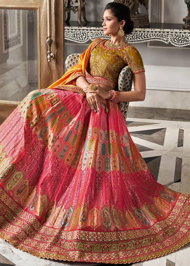 Yellow Multicolor Embroidered Lehenga Choli