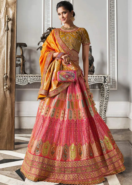 Yellow Multicolor Embroidered Lehenga Choli