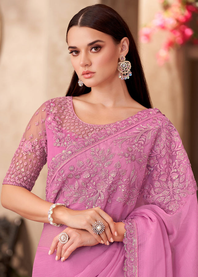 Pink Embroidered Saree