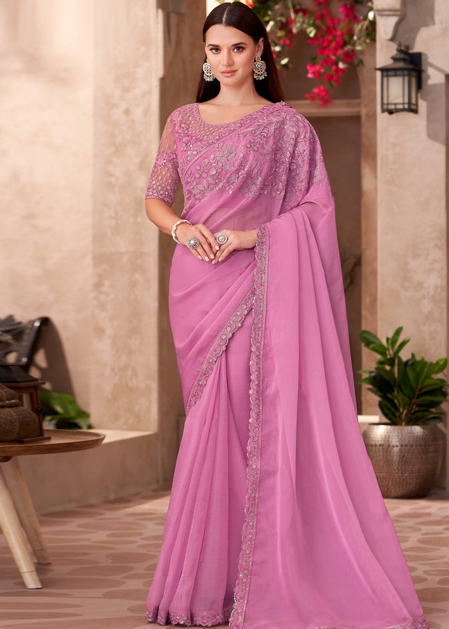 Pink Embroidered Saree
