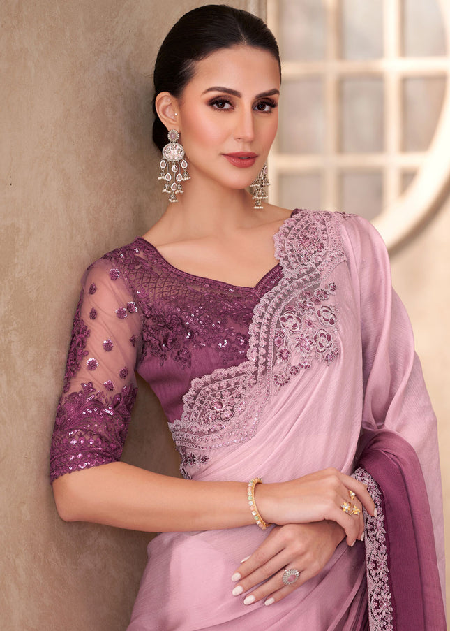 Pink Embroidered Saree