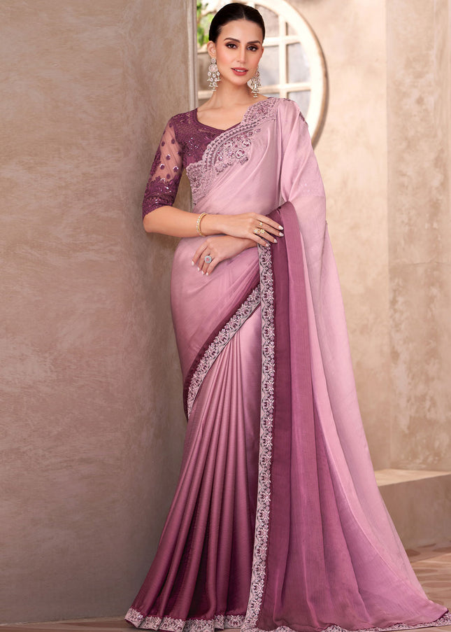 Pink Embroidered Saree