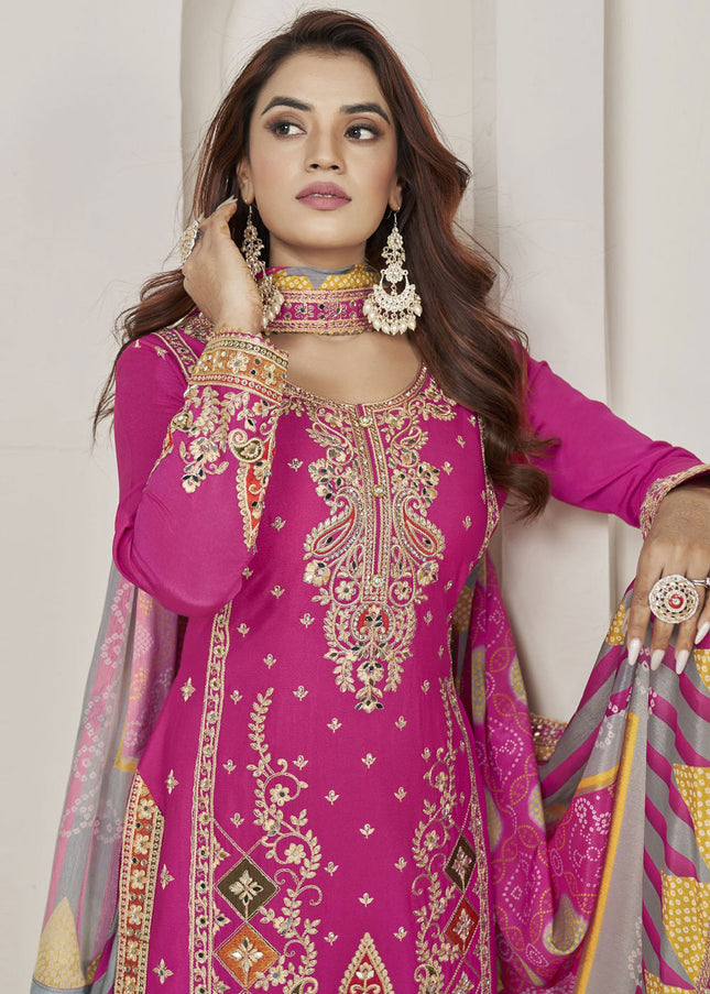 Pink Multi Embroidered Tulip Pant Style Suit