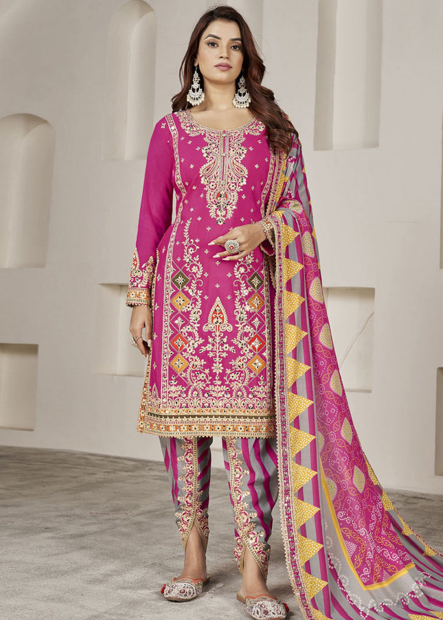 Pink Multi Embroidered Tulip Pant Style Suit