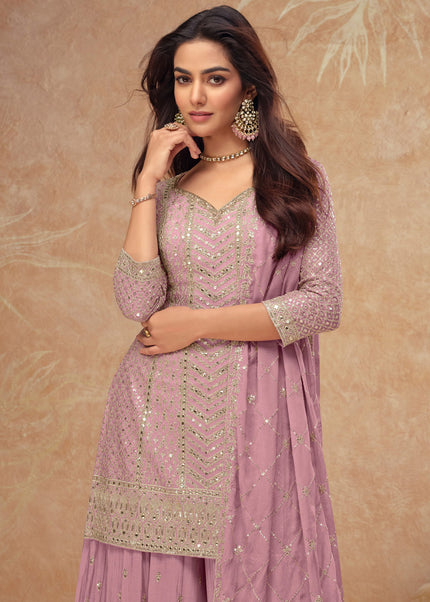 Mauve Embroidered Sharara Suit