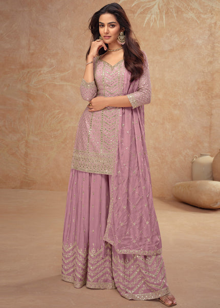 Mauve Embroidered Sharara Suit