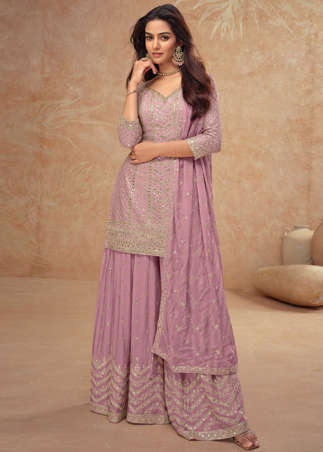 Mauve Embroidered Sharara Suit