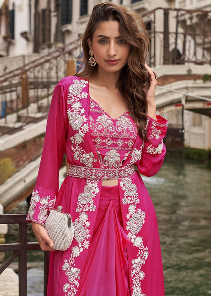Pink Embroidered Jacket Style Sharara Suit