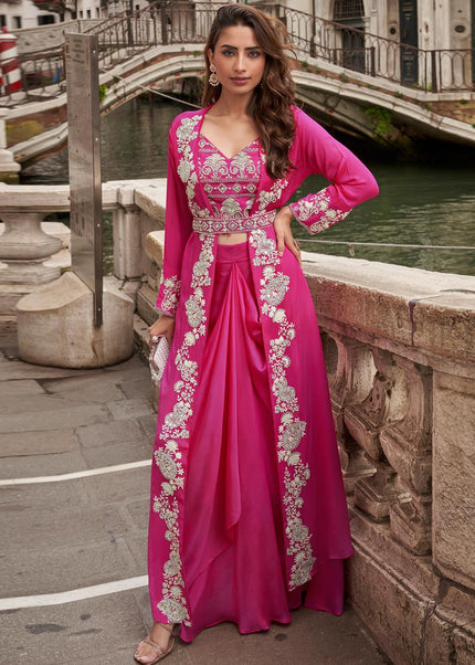 Pink Embroidered Jacket Style Sharara Suit