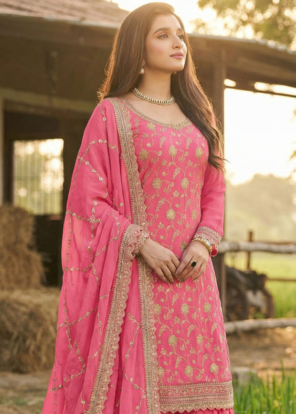 Pink Embroidered Sharara Suit