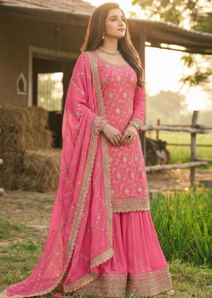 Pink Embroidered Sharara Suit