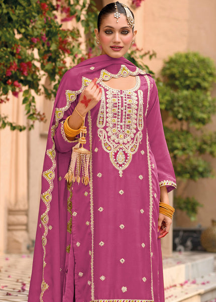 Pink Embroidered Palazzo Suit