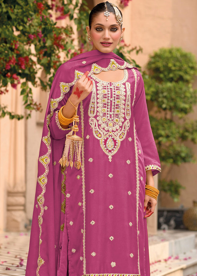 Pink Embroidered Palazzo Suit