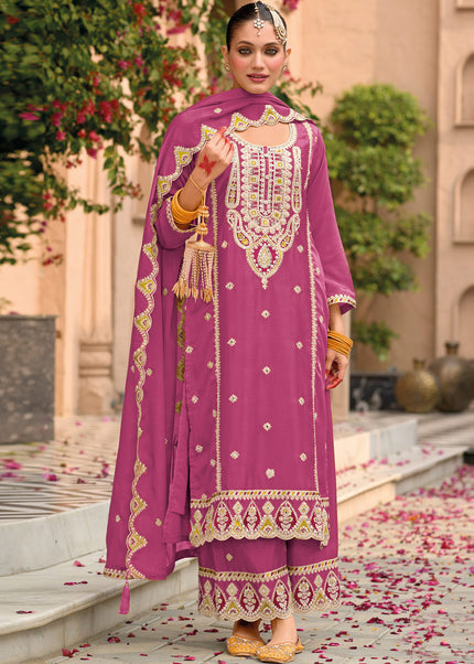 Pink Embroidered Palazzo Suit
