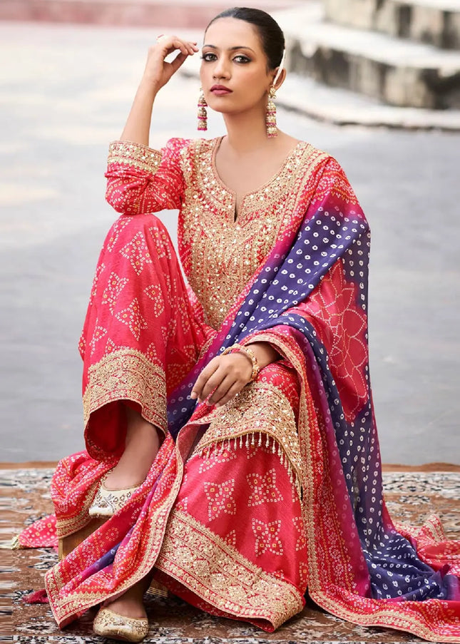 Pink Embroidered Palazzo Suit