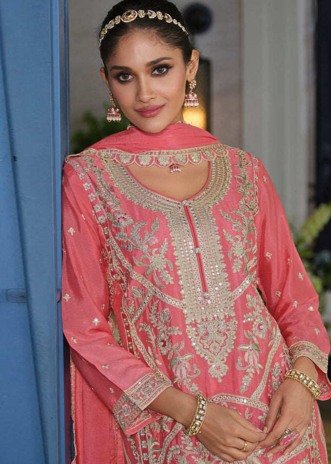 Pink Embroidered Pant Style Suit