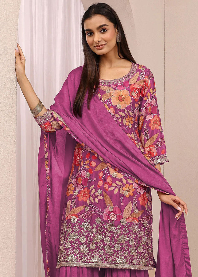Chinnon Printed and Embroidered Gharara Suit Series