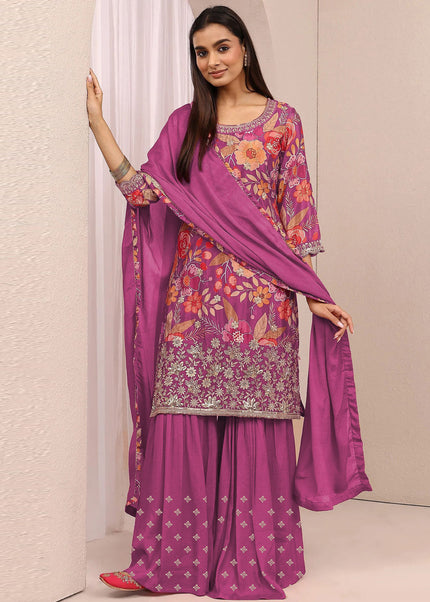 Chinnon Printed and Embroidered Gharara Suit Series
