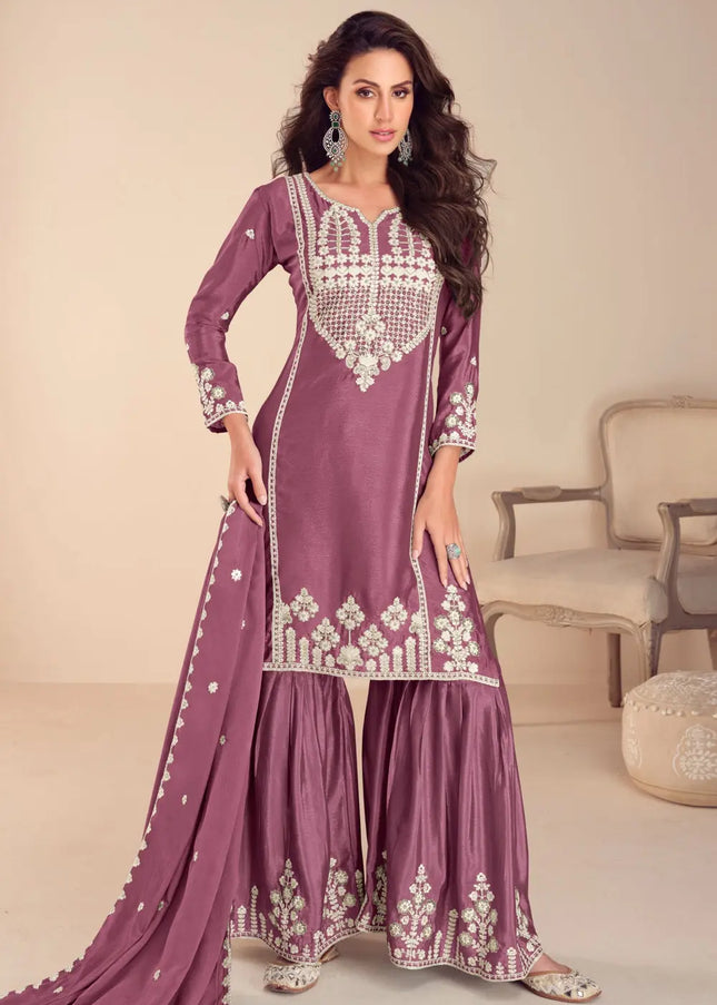 Pink Embroidered Gharara Suit