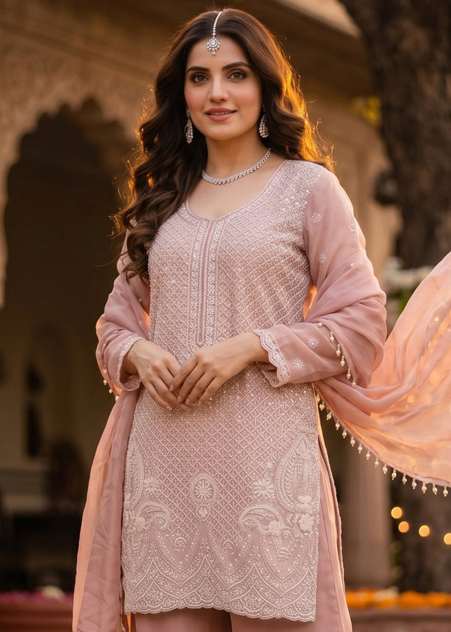 Pink Embroidered Sharara Suit