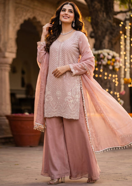 Pink Embroidered Sharara Suit