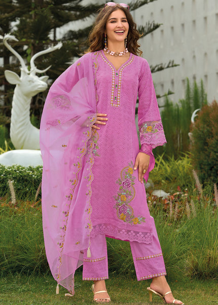 Pink Embroidered Pant Syle Suit