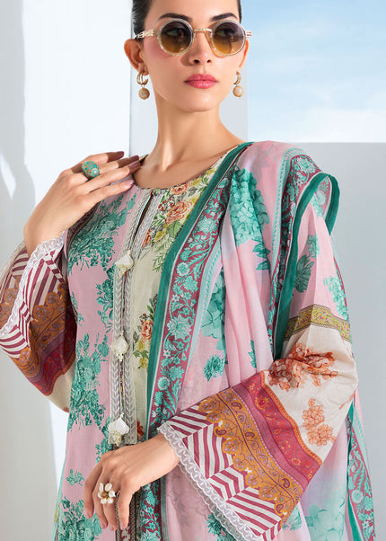 Pink Printed and Embroidered Pant Syle Suit