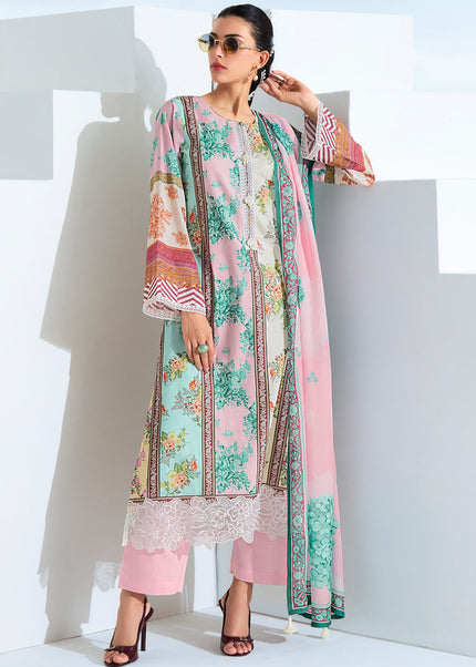 Pink Printed and Embroidered Pant Syle Suit
