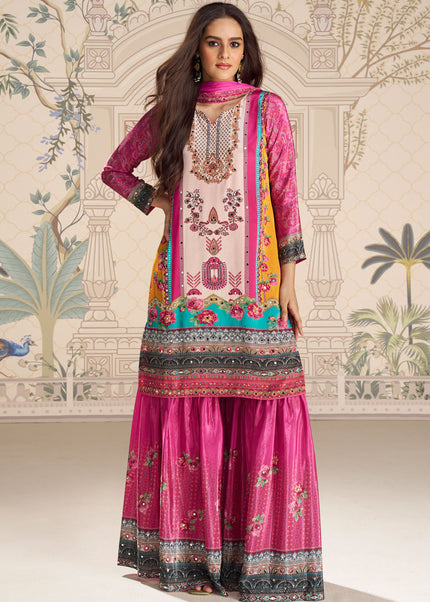 Pink Embroidered Gharara Suit