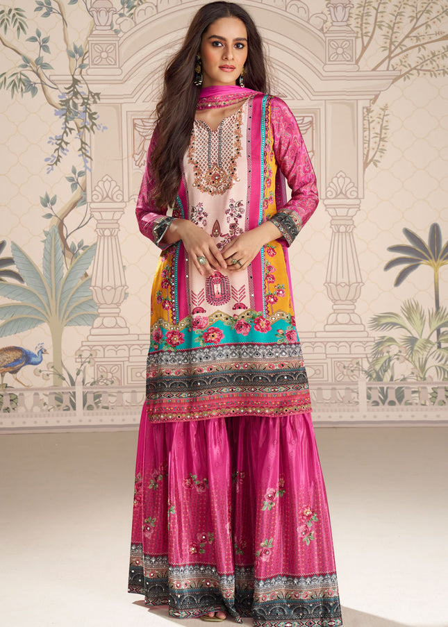 Pink Embroidered Gharara Suit