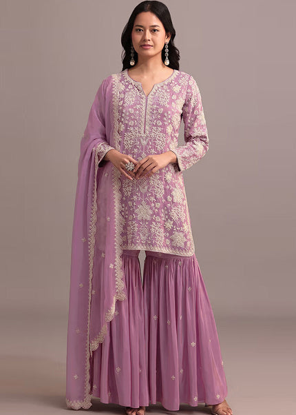 Pink Embroidered Gharara Suit