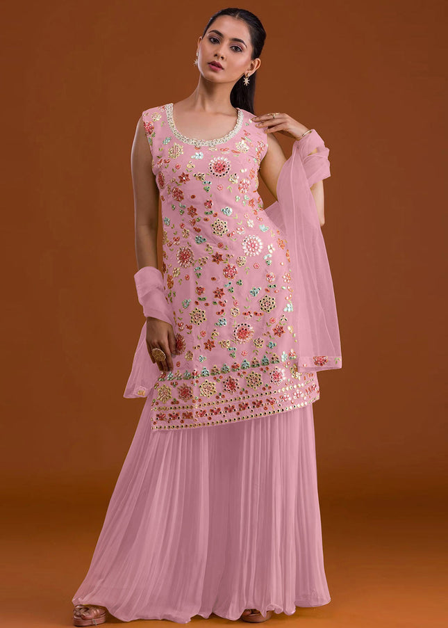 Pink Embroidered Sharara Suit