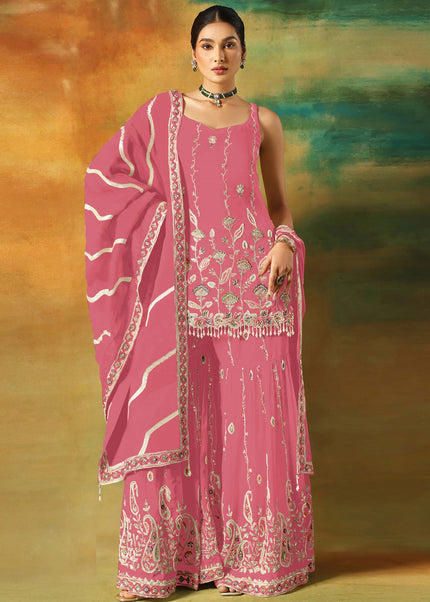 Pink Embroidered Gharara Suit