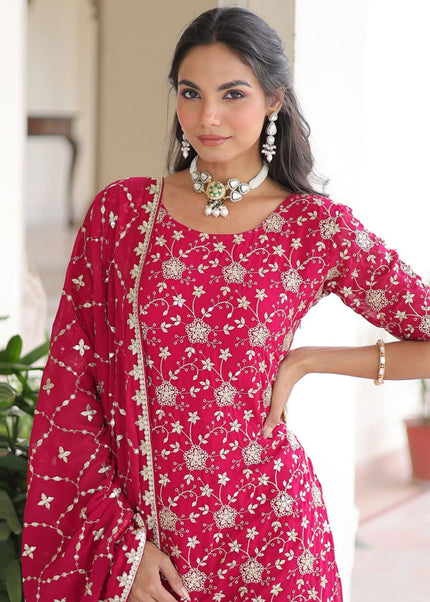 Pink Embroidered Sharara Suit