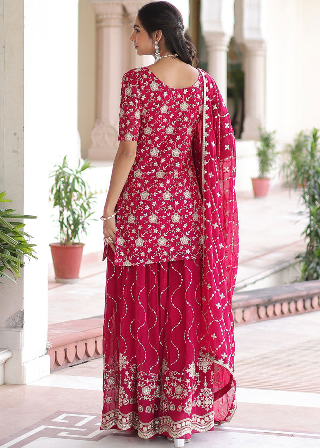 Pink Embroidered Sharara Suit