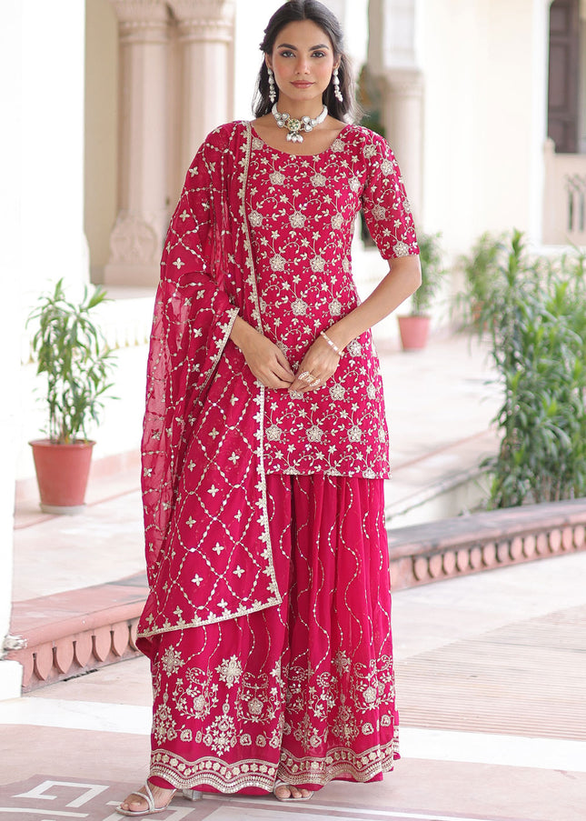 Pink Embroidered Sharara Suit