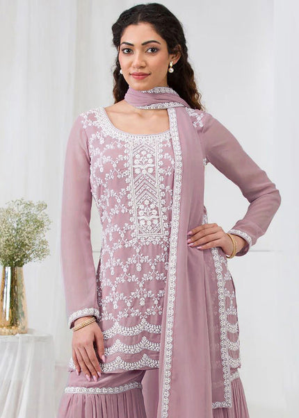 Pink Embroidered Gharara Suit