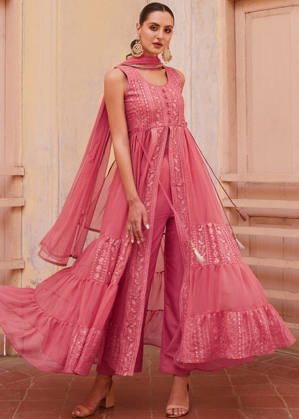 Pink Embroidered Pant Style Anarkali