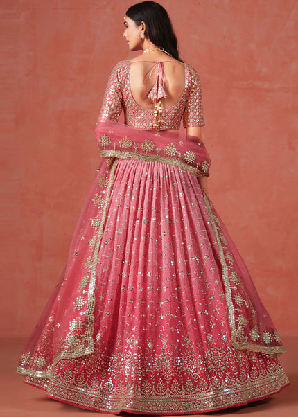 Peach Embroidered Lehenga Choli