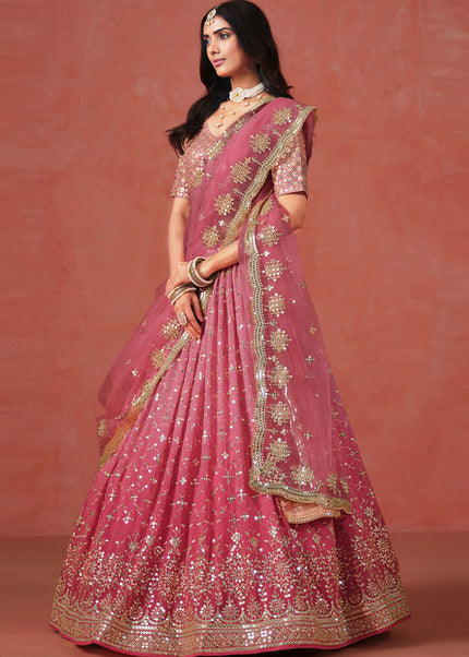 Peach Embroidered Lehenga Choli