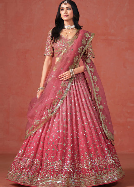 Peach Embroidered Lehenga Choli